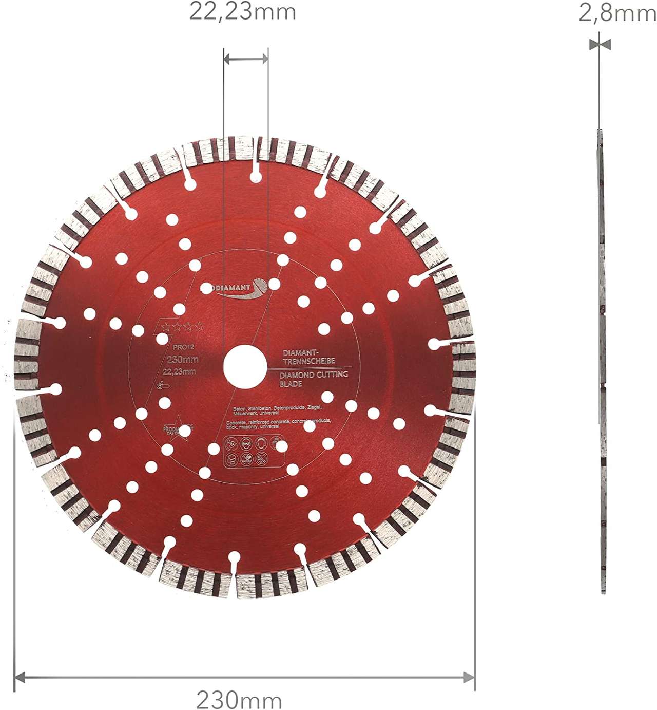 diamanttrennscheibe pro12 230mm abmessung