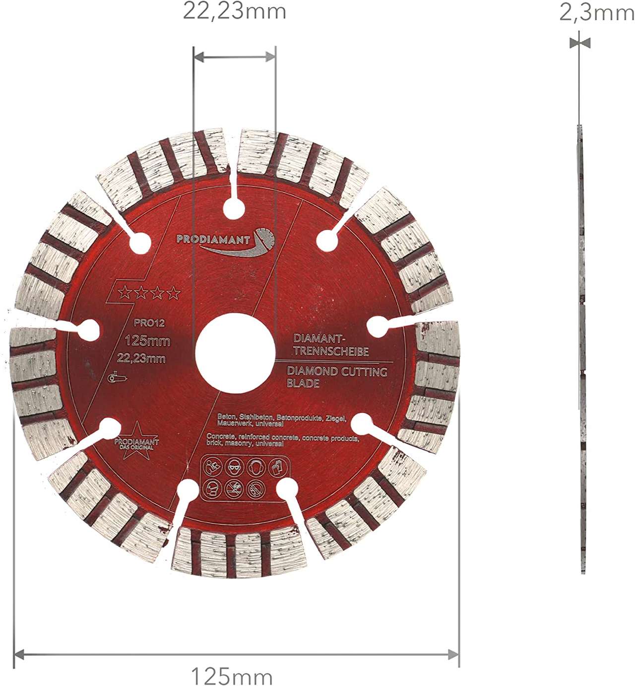 diamanttrennscheibe pro12 125mm abmessung