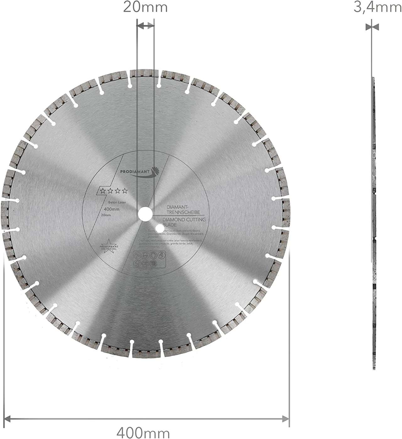prodiamant diamanttrennscheibe b711 400mm 20mm abmessung
