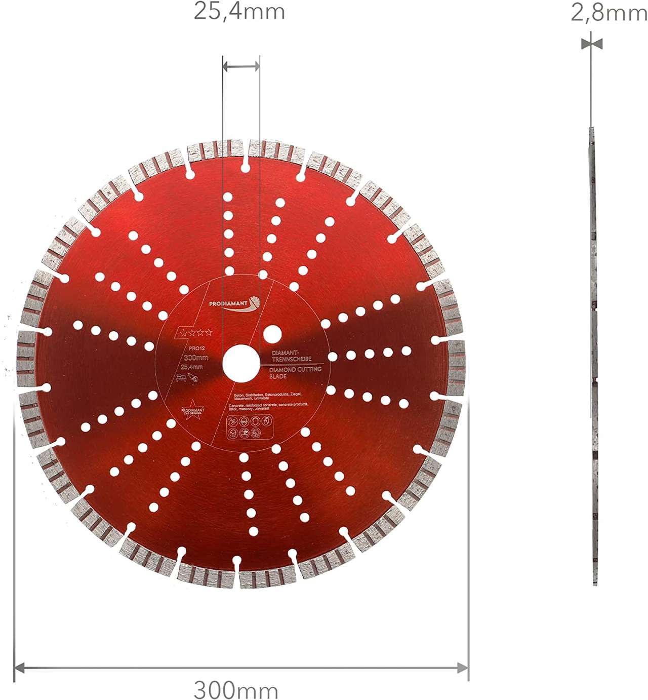 diamanttrennscheibe pro15 300mm 25 abmessung