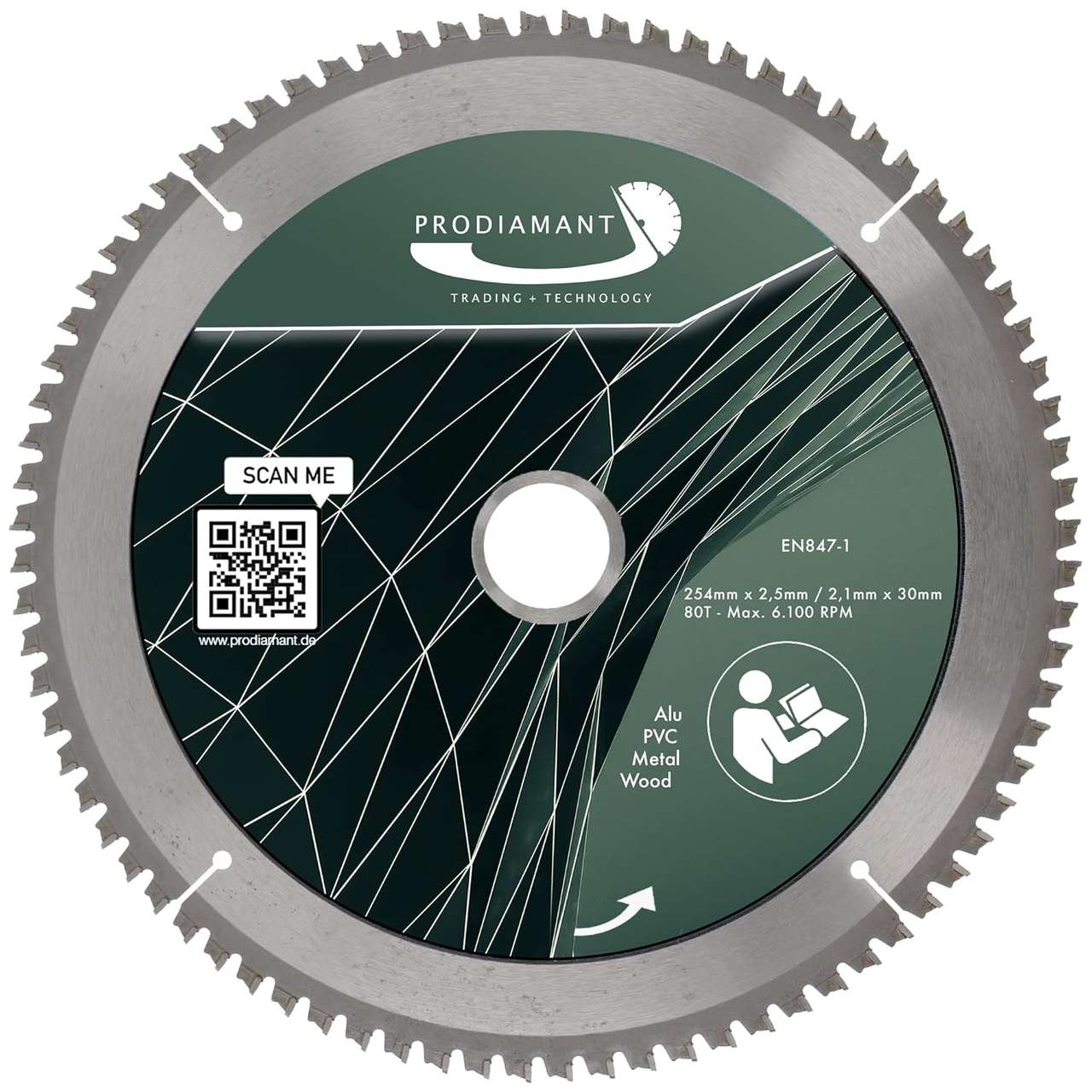 Kreissägeblatt 254mm für Holz, Metall & Alu mit HM TCT Zähnen prodiamant-tct-kreissaegeblatt-254-vorne