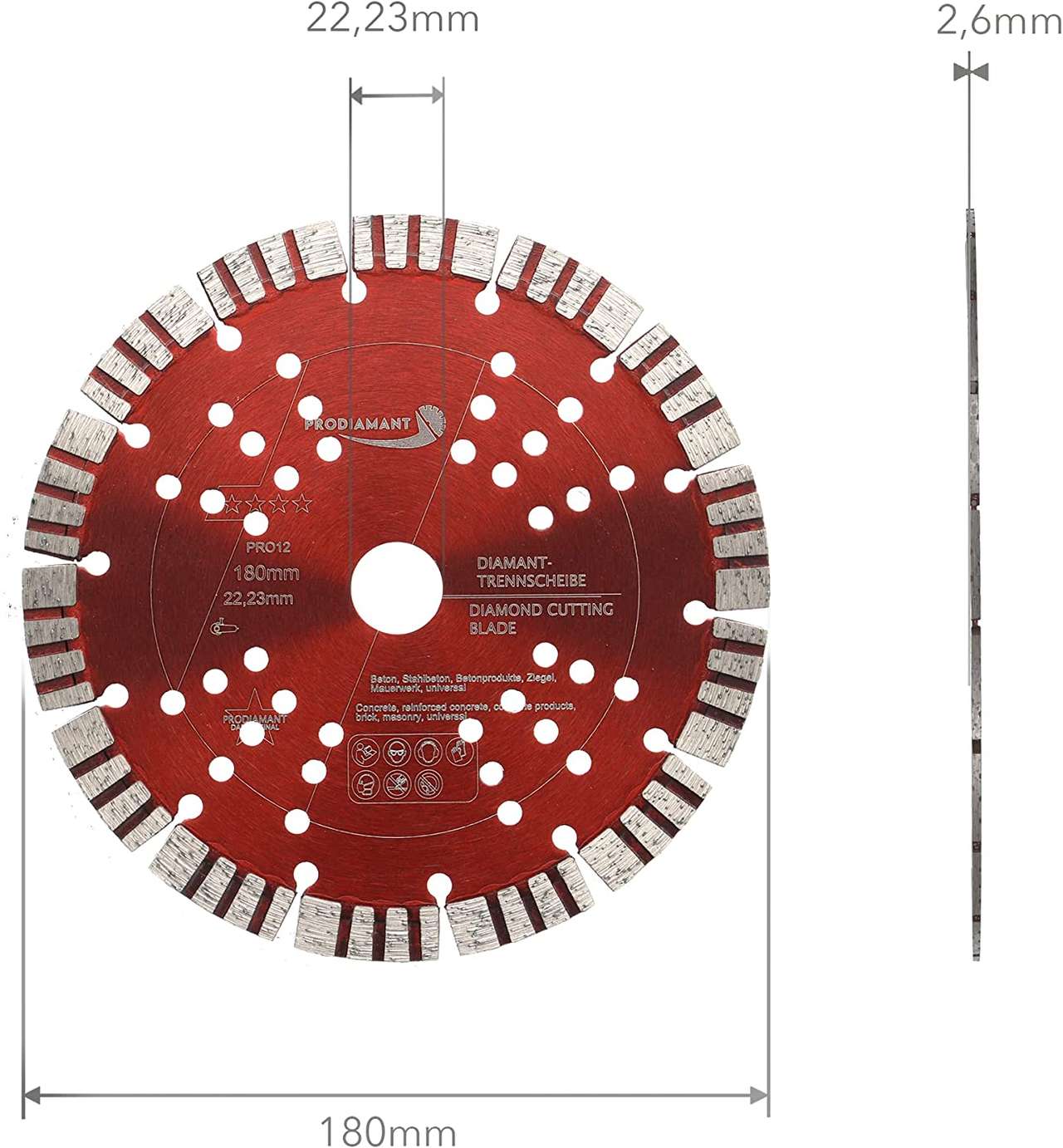 diamanttrennscheibe pro12 180mm abmessung