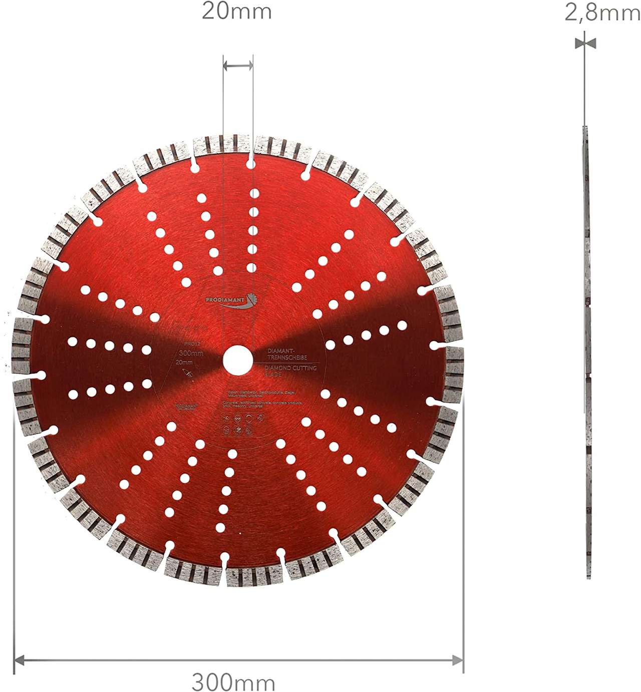 diamanttrennscheibe pro15 300mm 20 abmessung