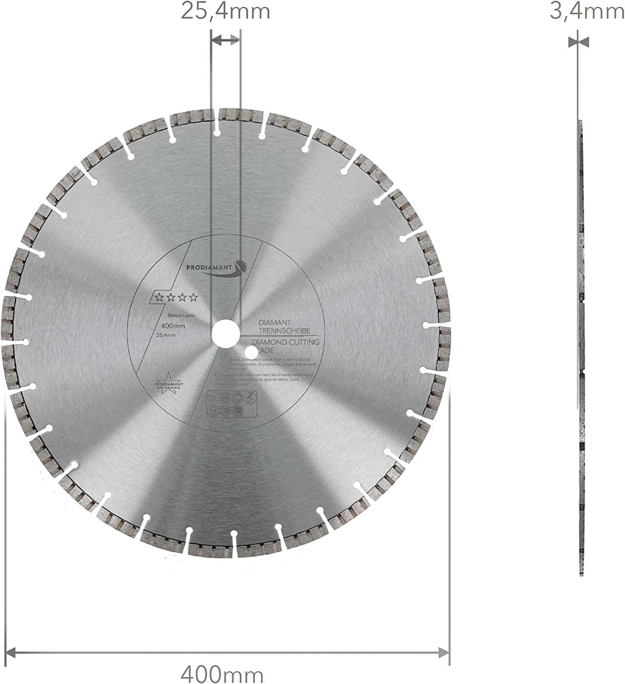 prodiamant diamanttrennscheibe b711 400mm 25mm abmessung