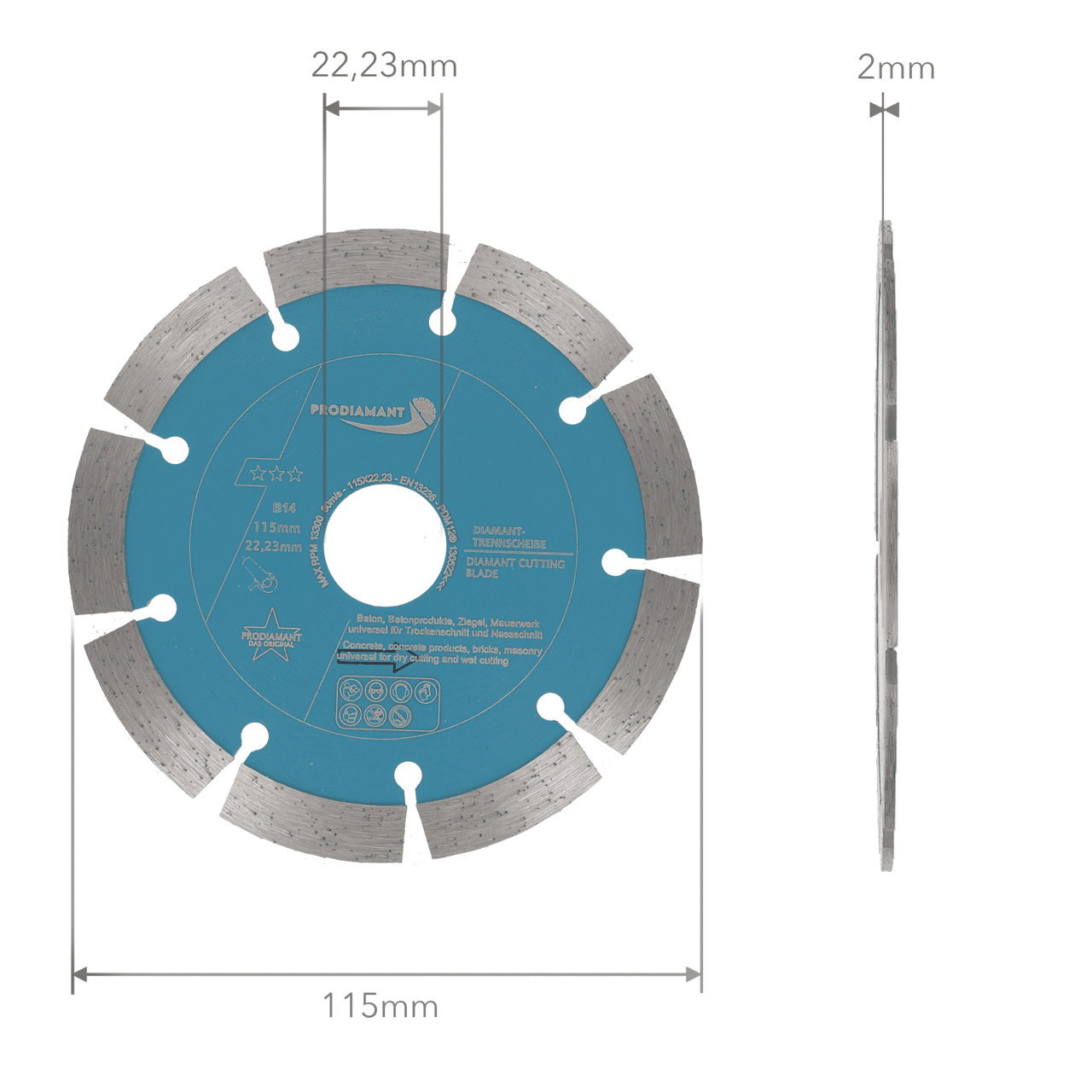 diamanttrennscheibe b14 115mm abmessung