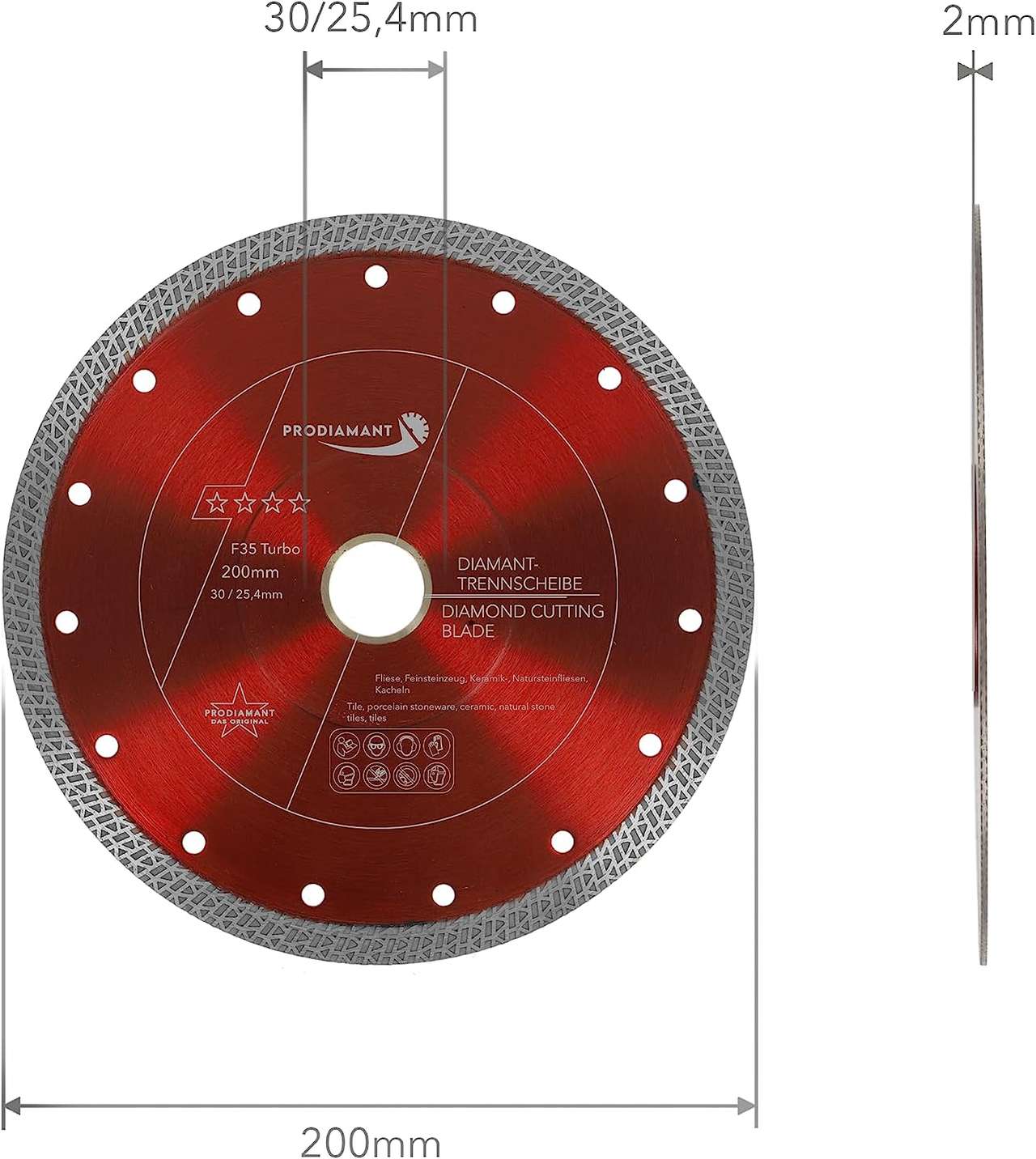 diamanttrennscheibe fliese 200mm abmessung