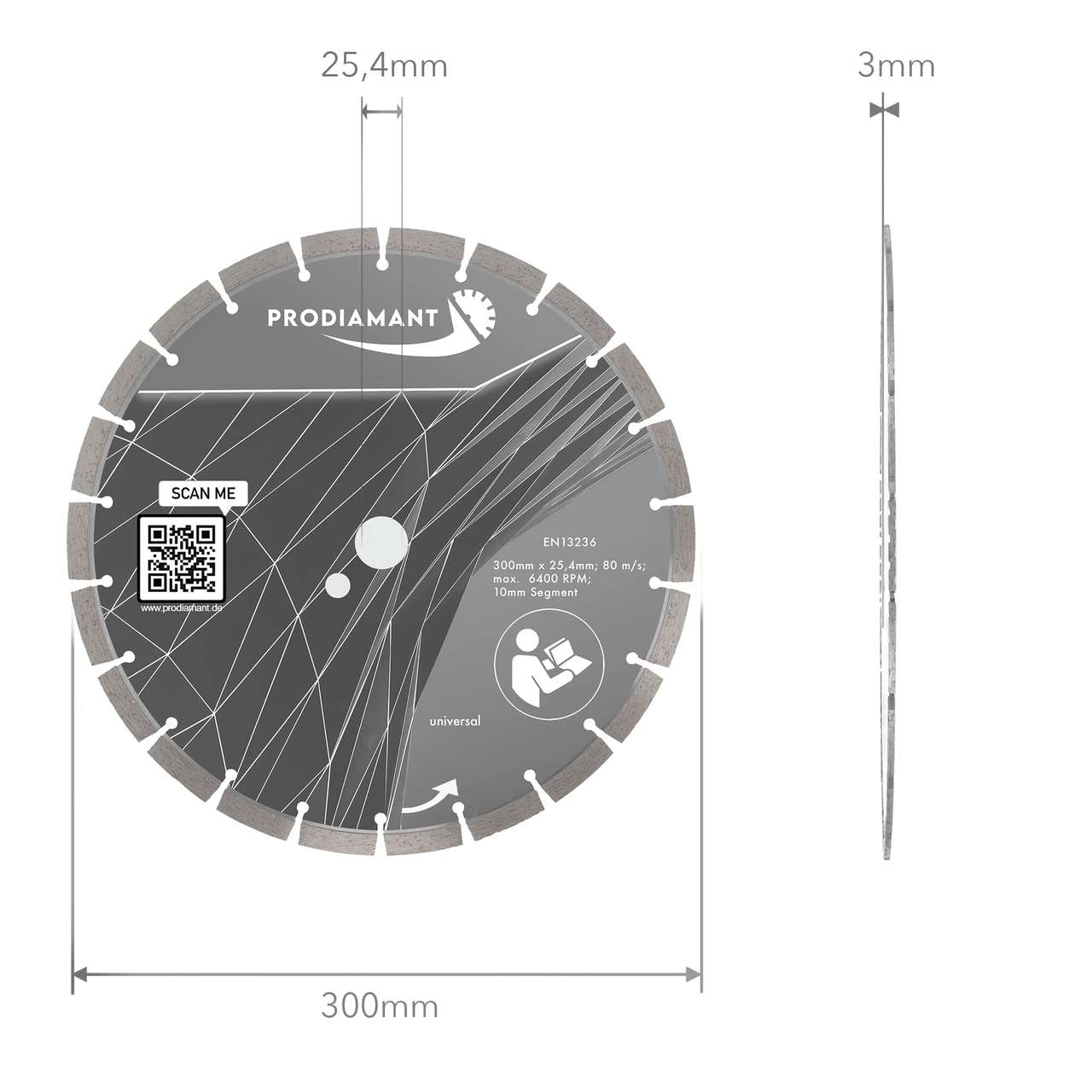 diamanttrennscheibe promac 300mm 25mm abmessung