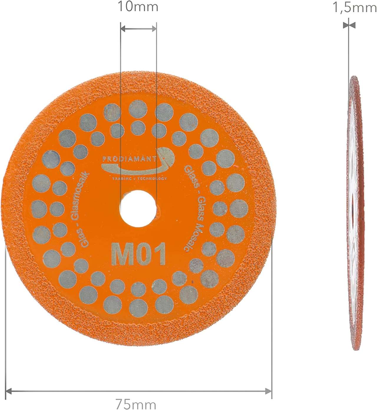 diamanttrennscheibe m01 glas 75mm abmessung