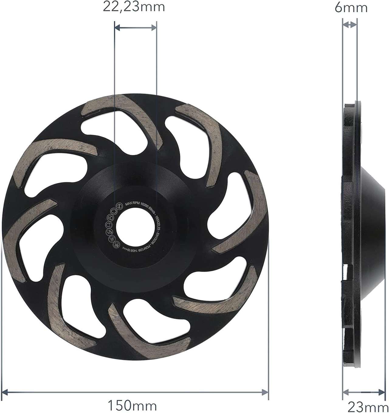 schleiftopf Boomerang 150mm 22 abmessung