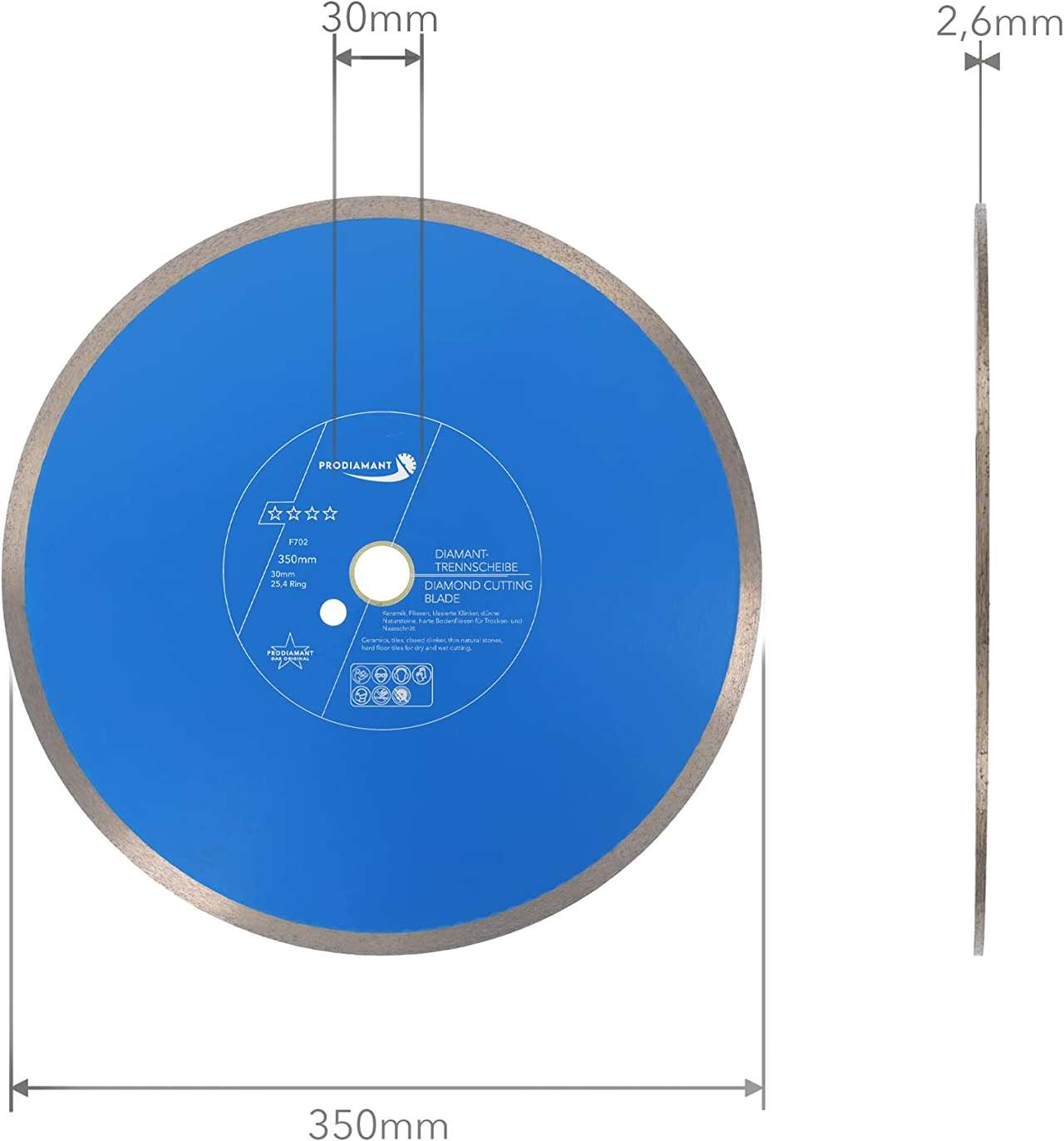 prodiamant diamanttrennscheibe fliese f702 350mm abmessung