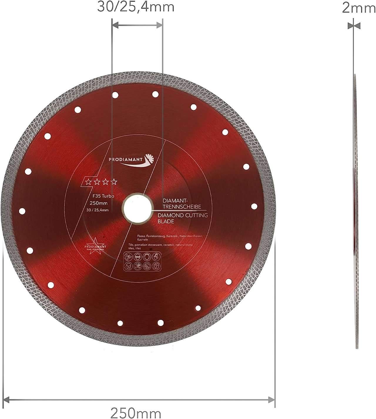 diamanttrennscheibe fliese 250mm abmessung