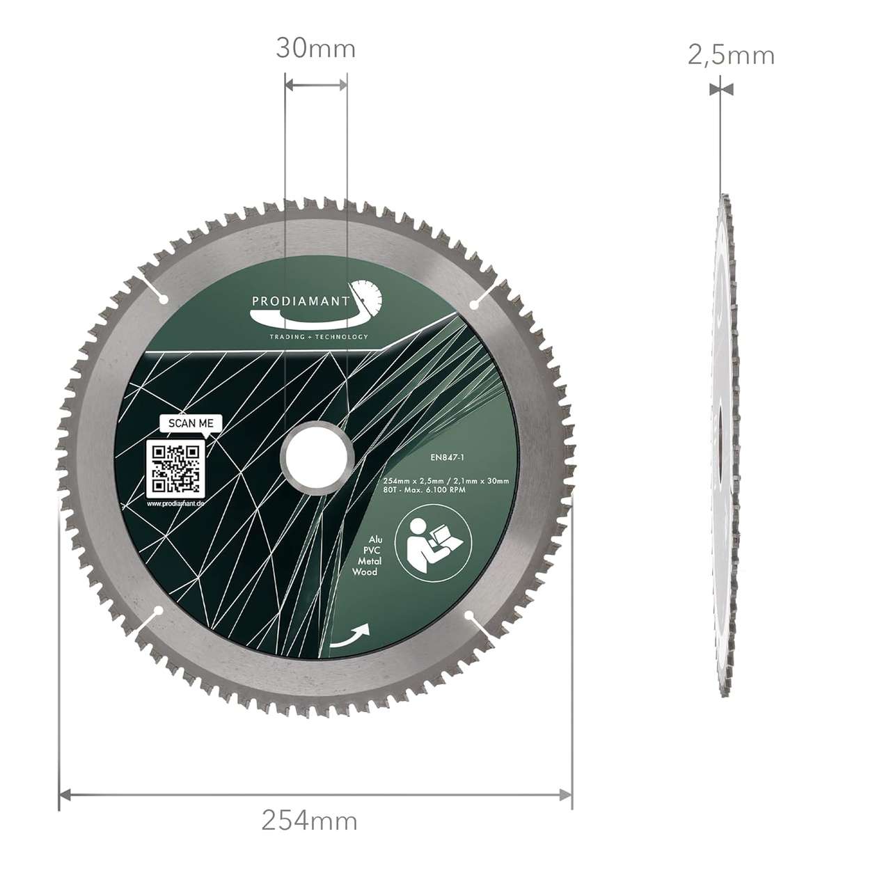 prodiamant-tct-kreissaegeblatt-254-abmessung