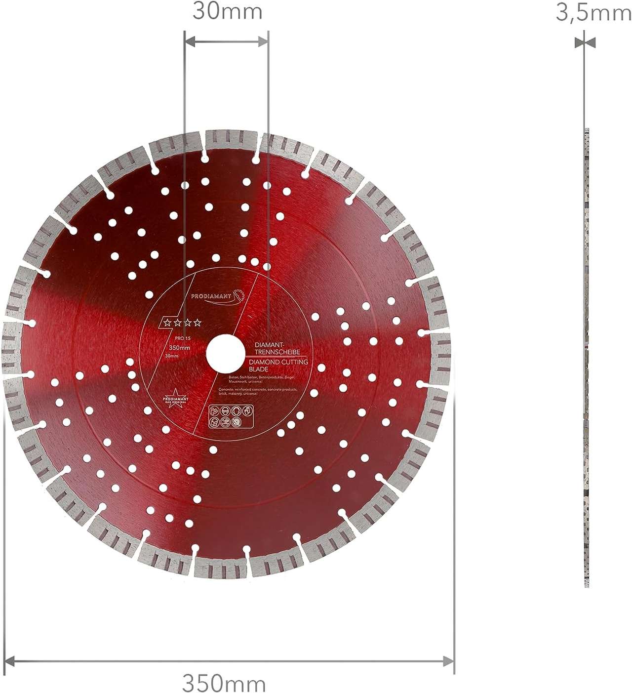diamanttrennscheibe pro15 350mm 30 abmessung