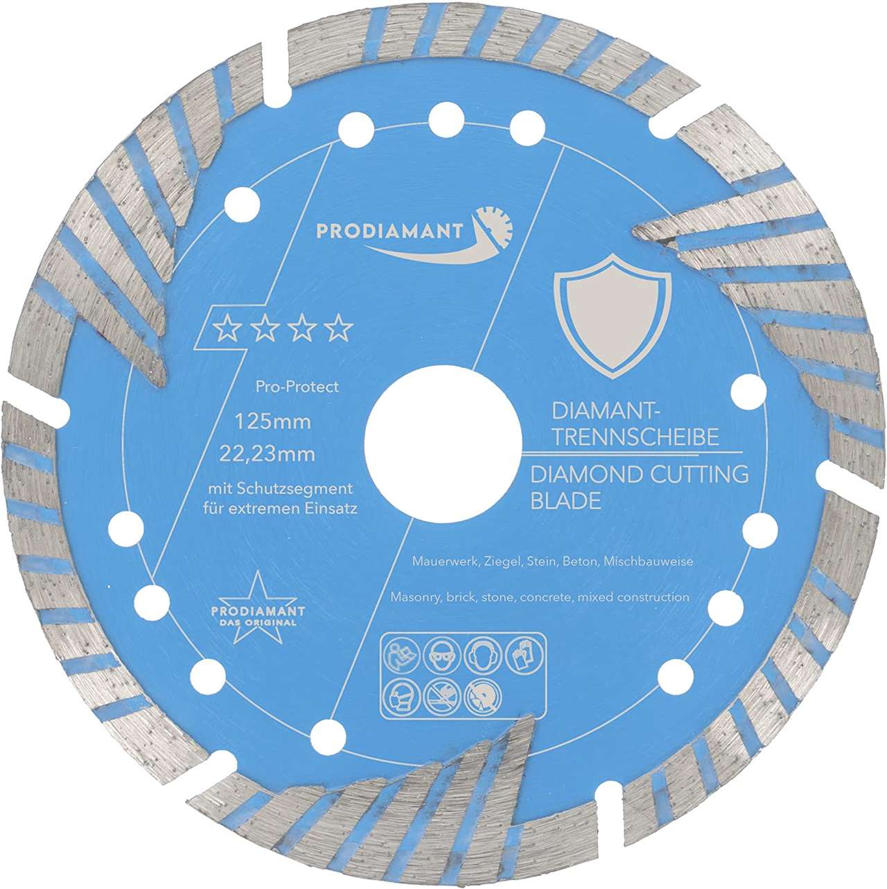 Diamanttrennscheibe 230mm mit Schutzsegmenten für universellen Einsatz ProProtect diamanttrennscheibe b600 125mm vorne