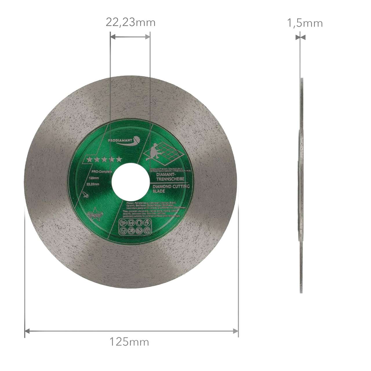 prodiamant diamanttrennscheibe fliese pro complete 125mm abmessung