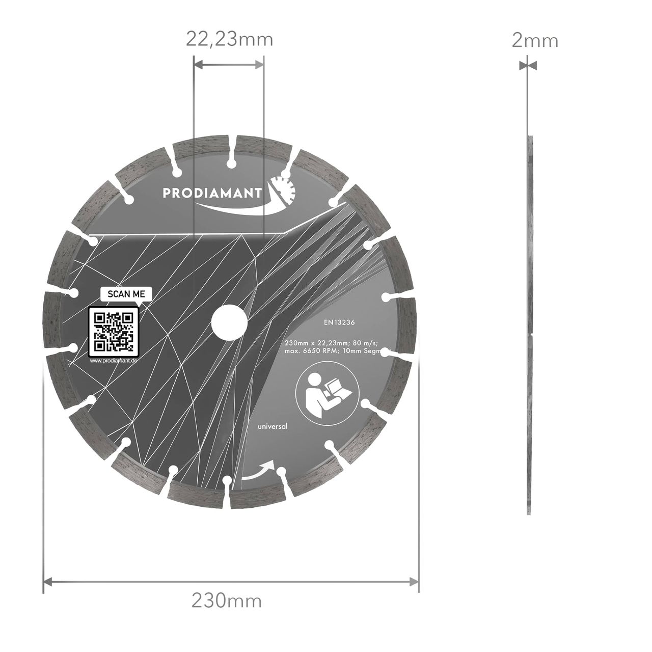diamanttrennscheibe promac 230mm abmessung