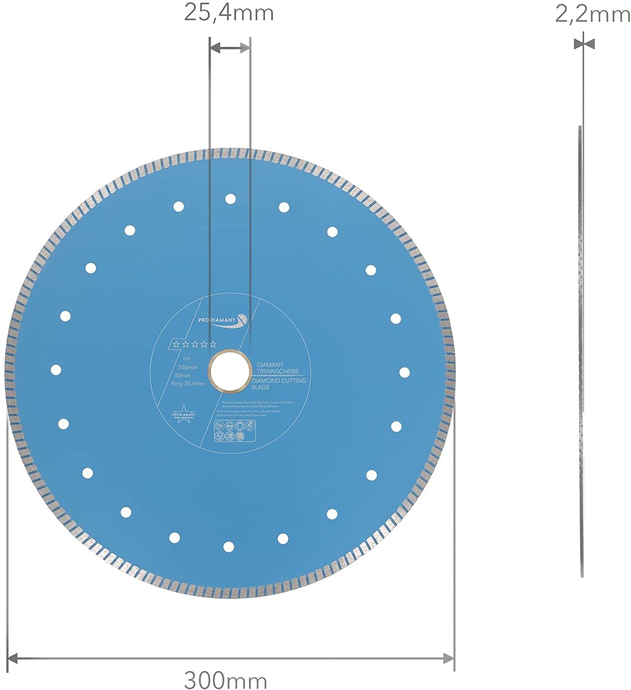 diamanttrennscheibe f33 300mm abmessung