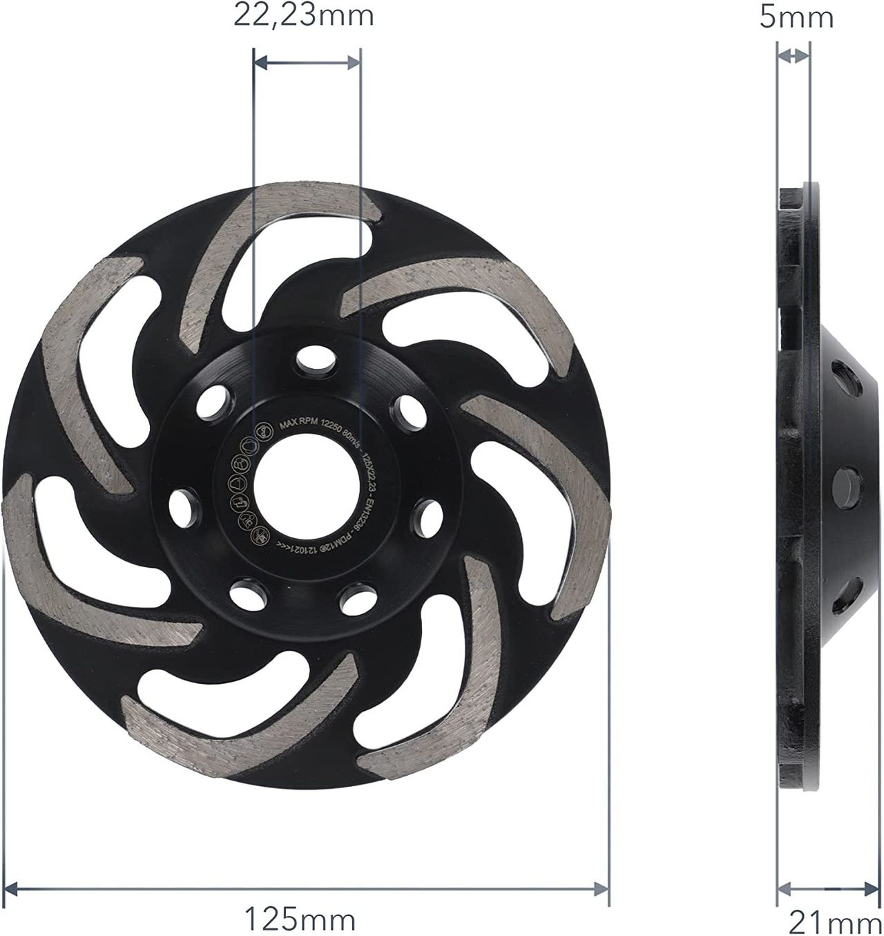 schleiftopf Boomerang 125mm abmessung