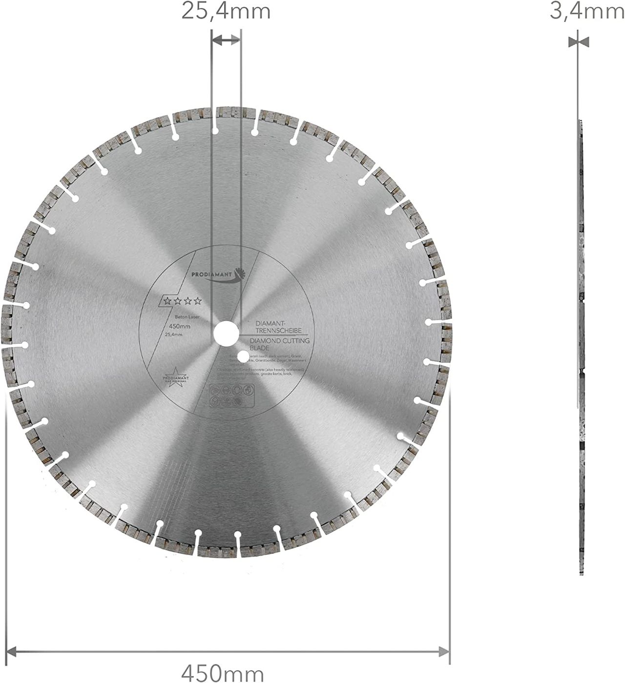 prodiamant diamanttrennscheibe b711 450mm abmessung
