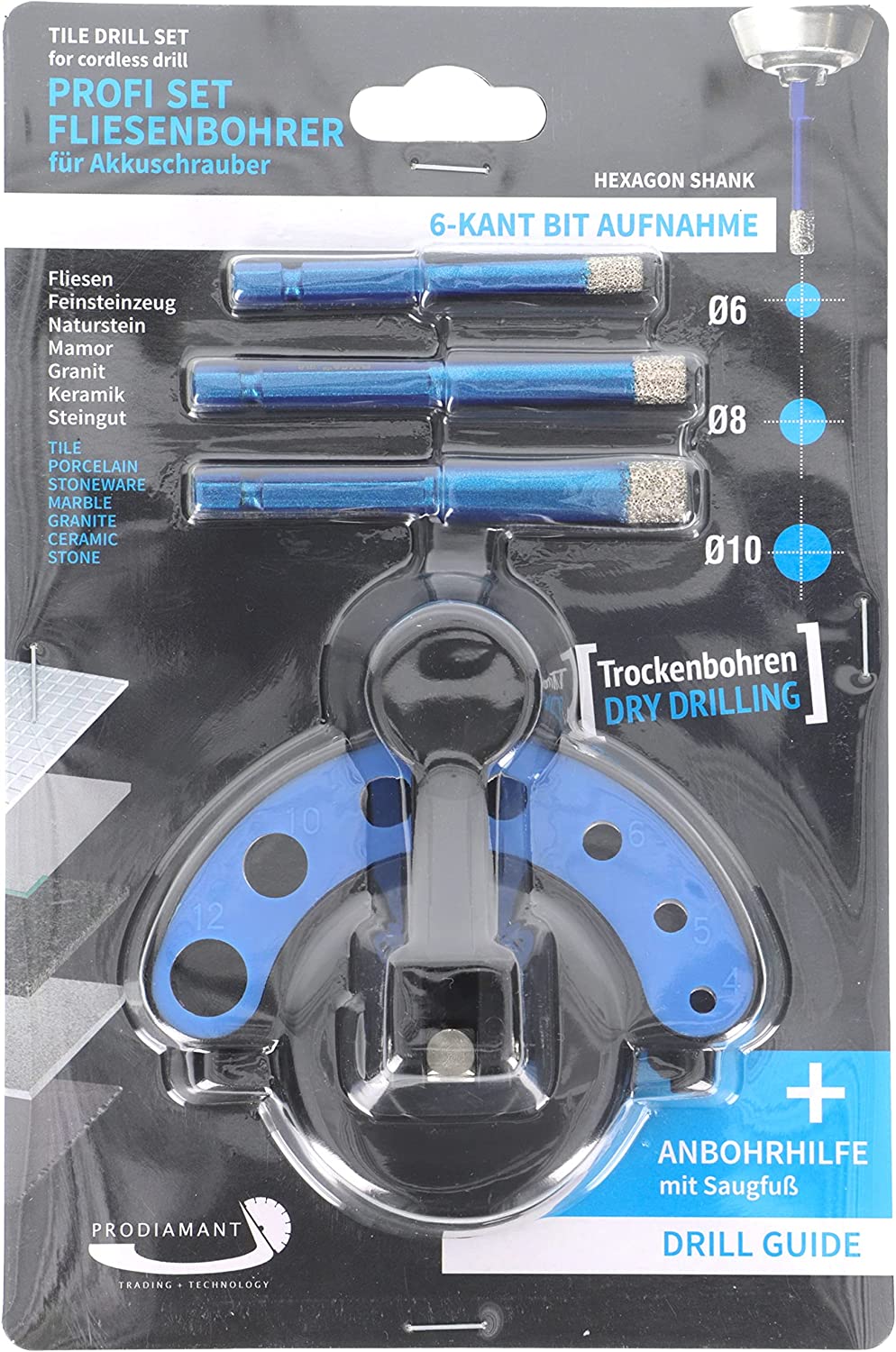 prodiamant diamant fliesenbohrer bit set verpackung vorne