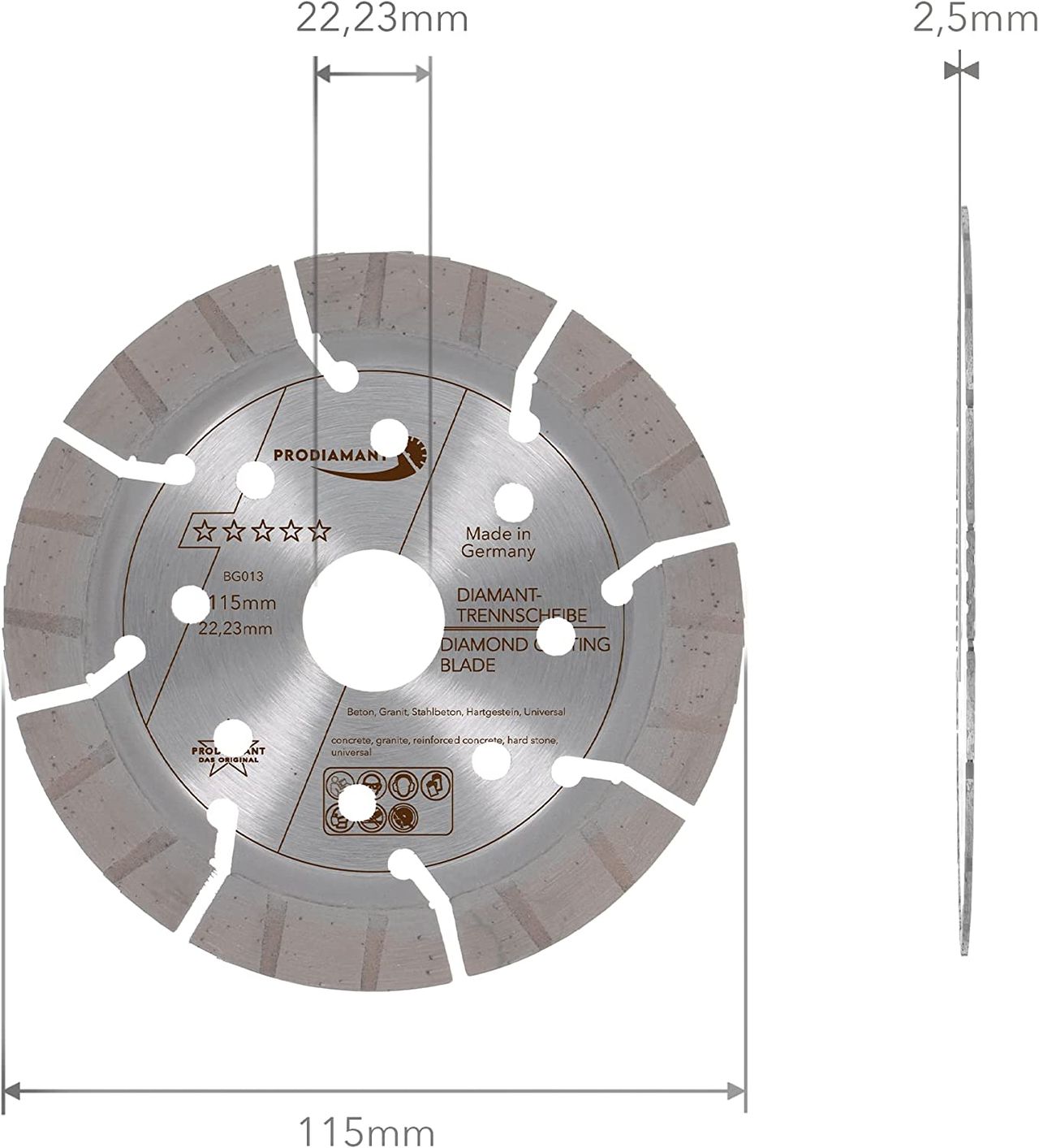diamanttrennscheibe bg013 115mm abmessung