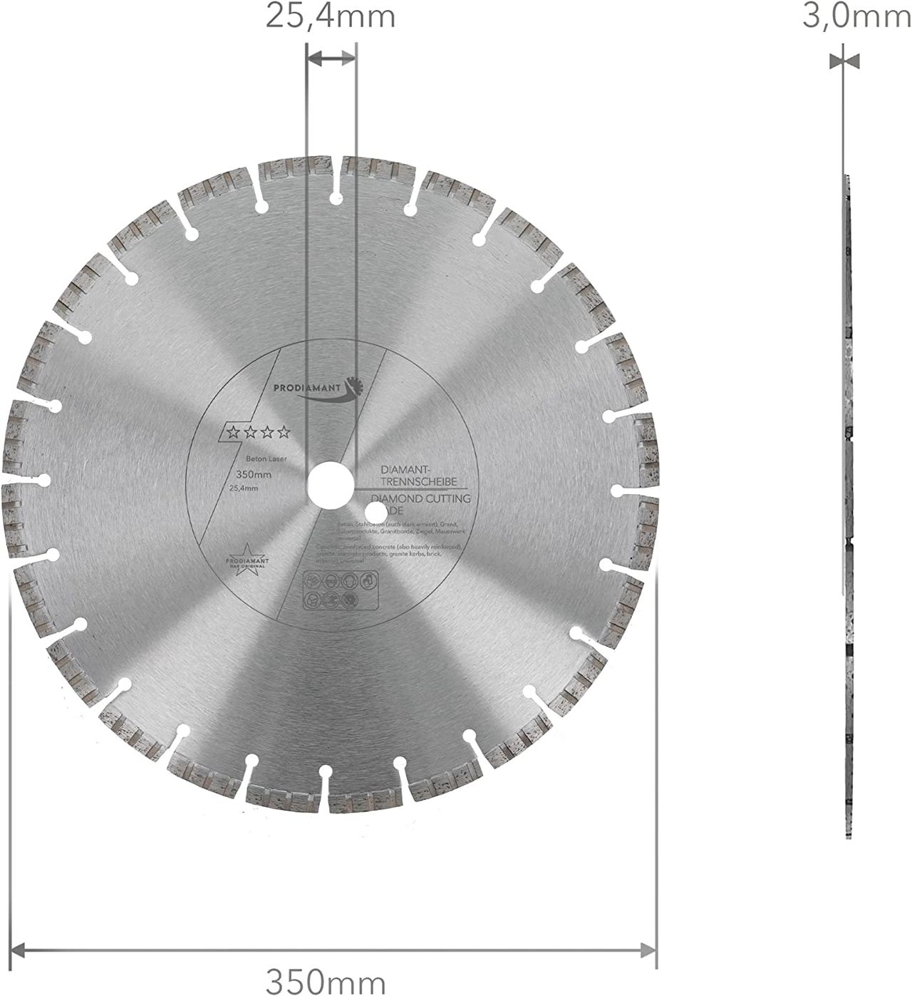 prodiamant diamanttrennscheibe b711 350mm 25mm abmessung