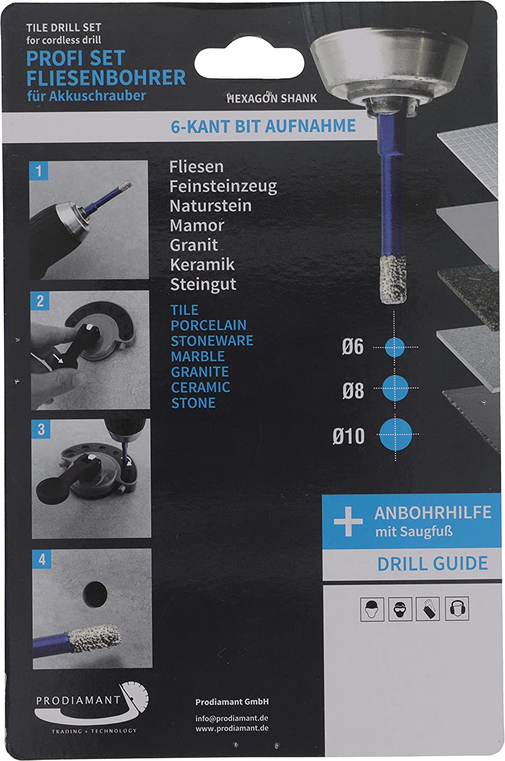 prodiamant diamant fliesenbohrer bit set verpackung hinten